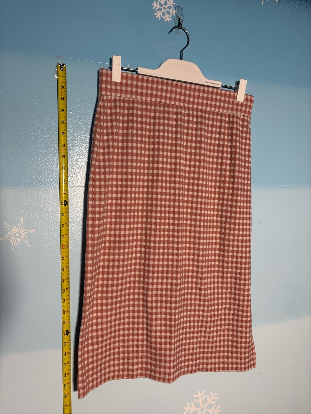 LOFT Lou & Grey Pink and Cream Gingham Soft Knit Pull-on Midi Skirt with Slit